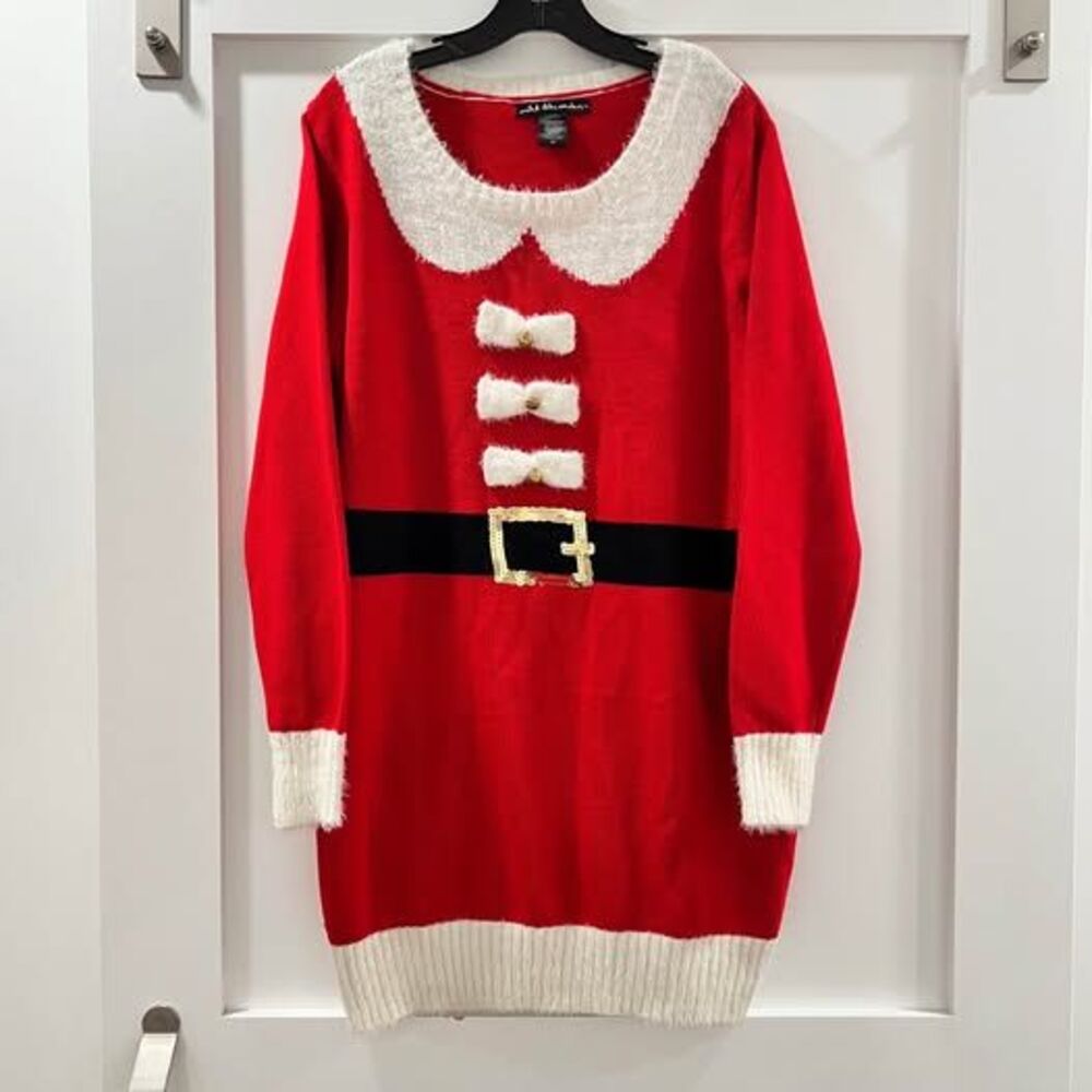 Ugly Christmas Sweater Dress Womens Small Santa Claus Bells Sequins XL